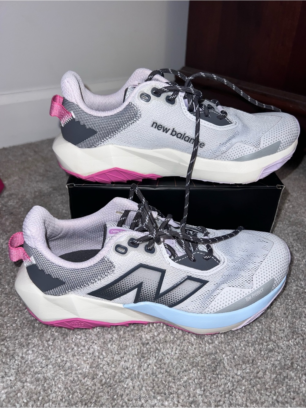 New Balance Kids Light Gray and Pink Athletic Sneakers